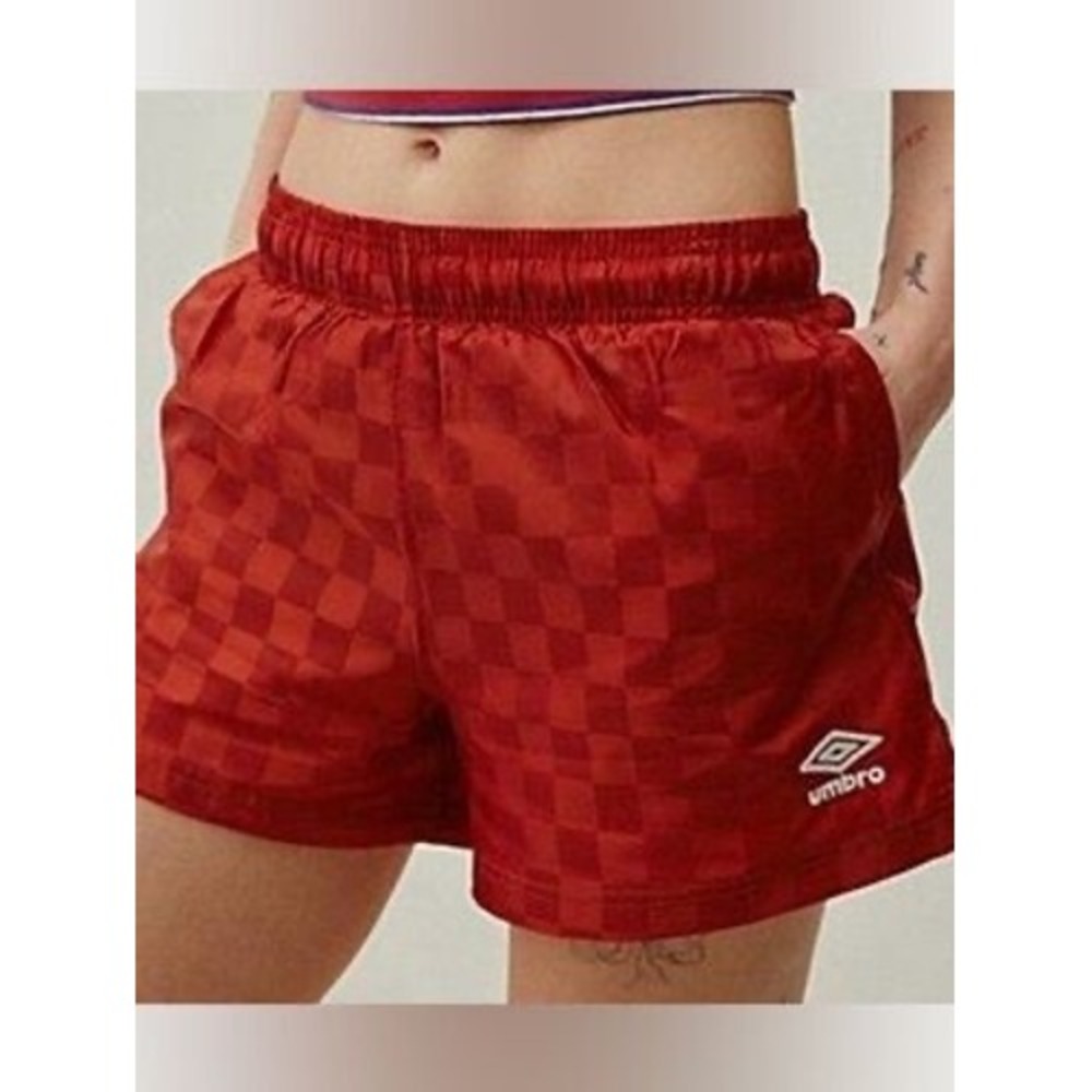 Umbro Checkerboard Running Shorts Red Athletic Soccer Women's Small S